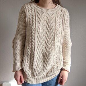BDG Urban Outfitters Women Cable Knit Sweater XSmall Cream Fisherman Elbow Patch